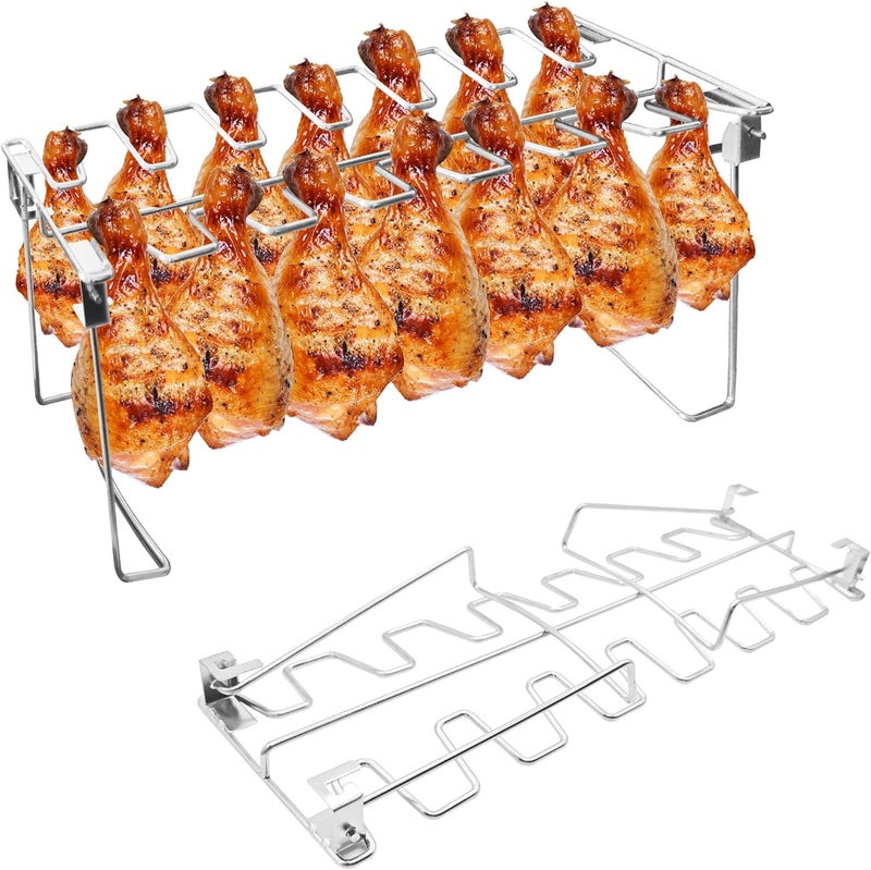 BaokiTook 2 Packs Grill Rack, Chicken Leg and Wing Rack, 14 Slots Chicken Drumsticks Holder, Stainless Steel Roaster Stand for Smoker Grill, Oven, BBQ Accessories - Image 1